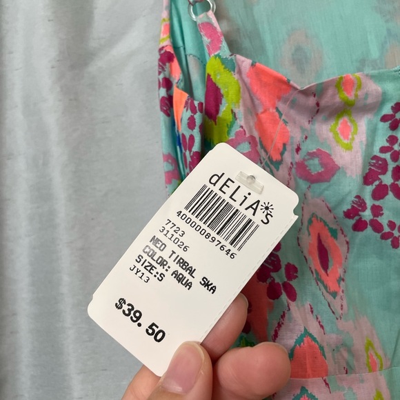 dELiA*s Aqua Neo Tribal Ska Asymmetrical Pattern Flare Dress with Pockets NWT - Picture 4 of 6